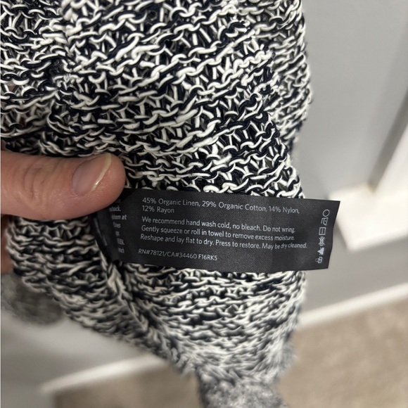 Eileen Fisher Organic Linen/Cotton Short Sleeve Cardigan Black/White Large - Picture 6 of 7